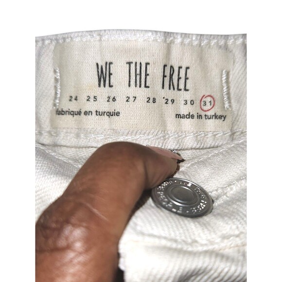 We The Free Mini Denim Skirt Size 31 Off White Distressed Button Fly Raw Hem - Picture 2 of 4